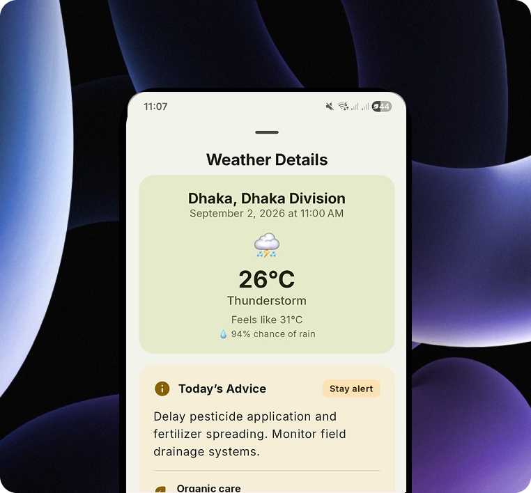 Soluta weather details screen showing current conditions