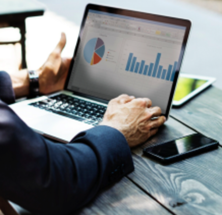 Analyst reviewing dashboards on a laptop