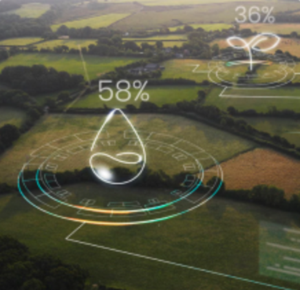 Aerial field view with moisture and growth overlays