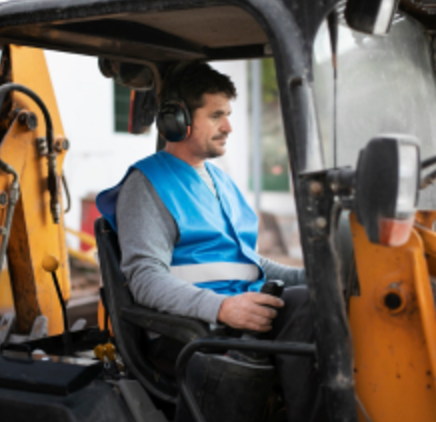 Operator in the cab of an excavator