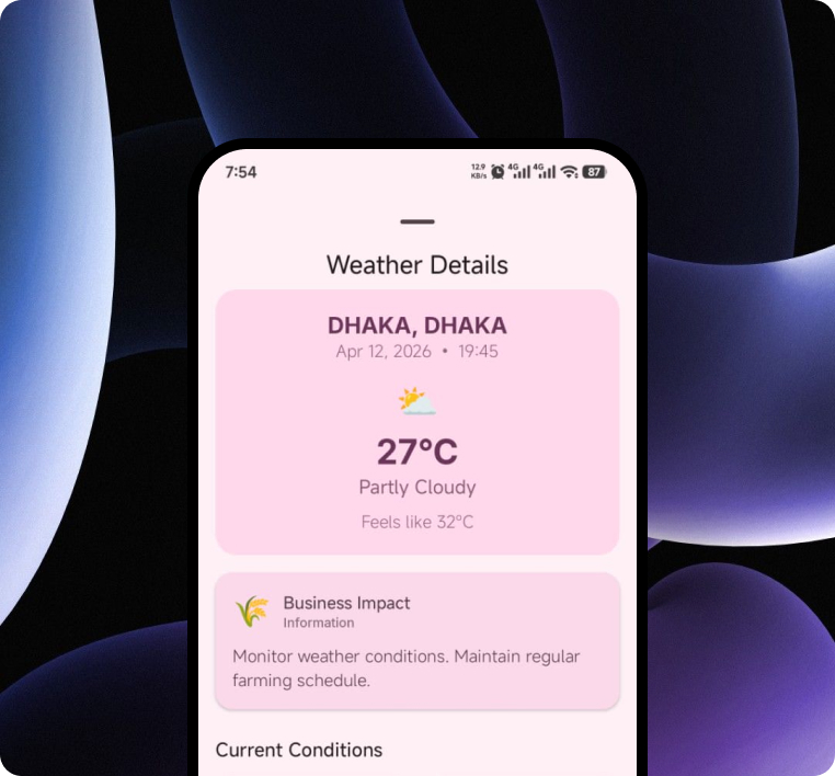 Soluta weather details screen showing current conditions